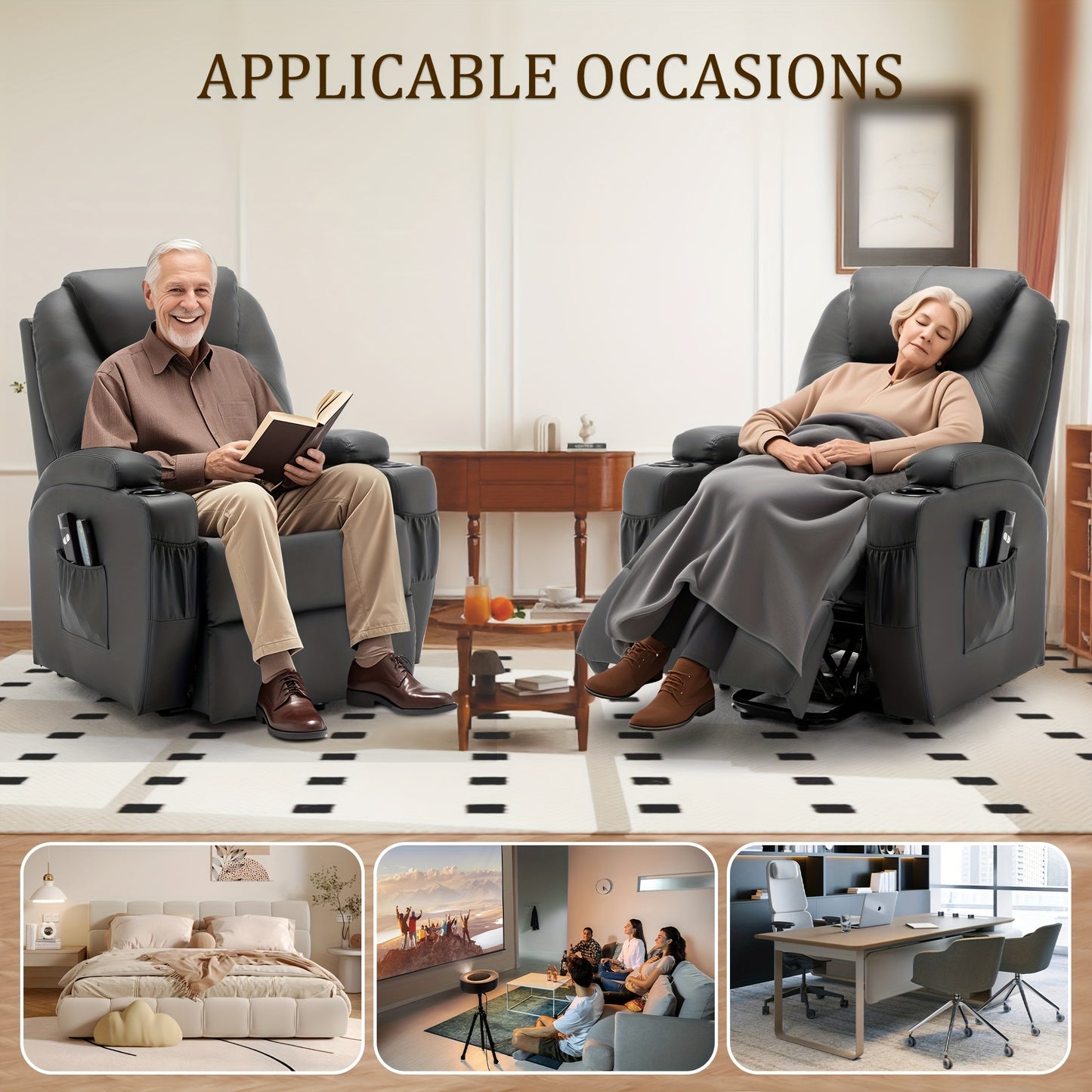 Black Power Lift Recliner Chair with Massage and Heat Function