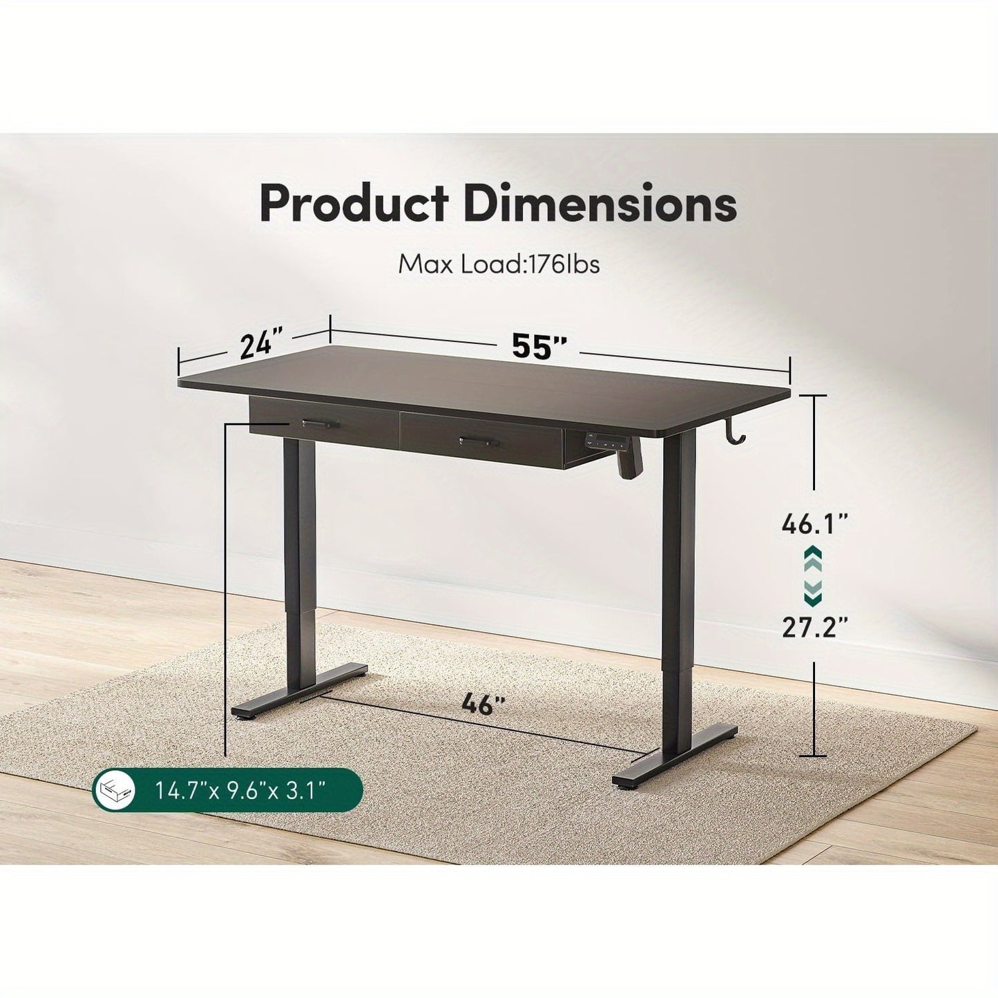 CubiCubi Adjustable Standing Desk With Double Drawer