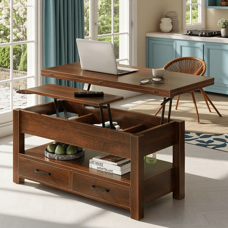 Convertible Lift Top Coffee Table with Hidden Storage and Drawers