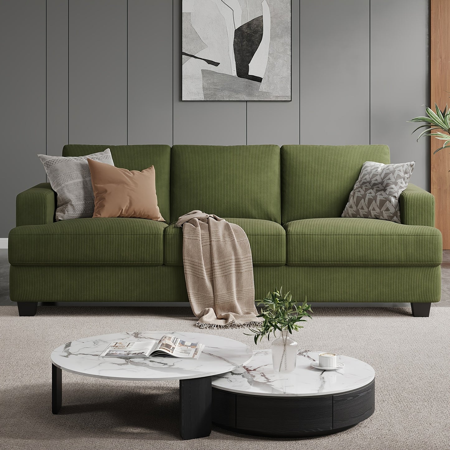 Comfy Modern 3-Seater Sofa with Removable Cover and Pillow Backrest