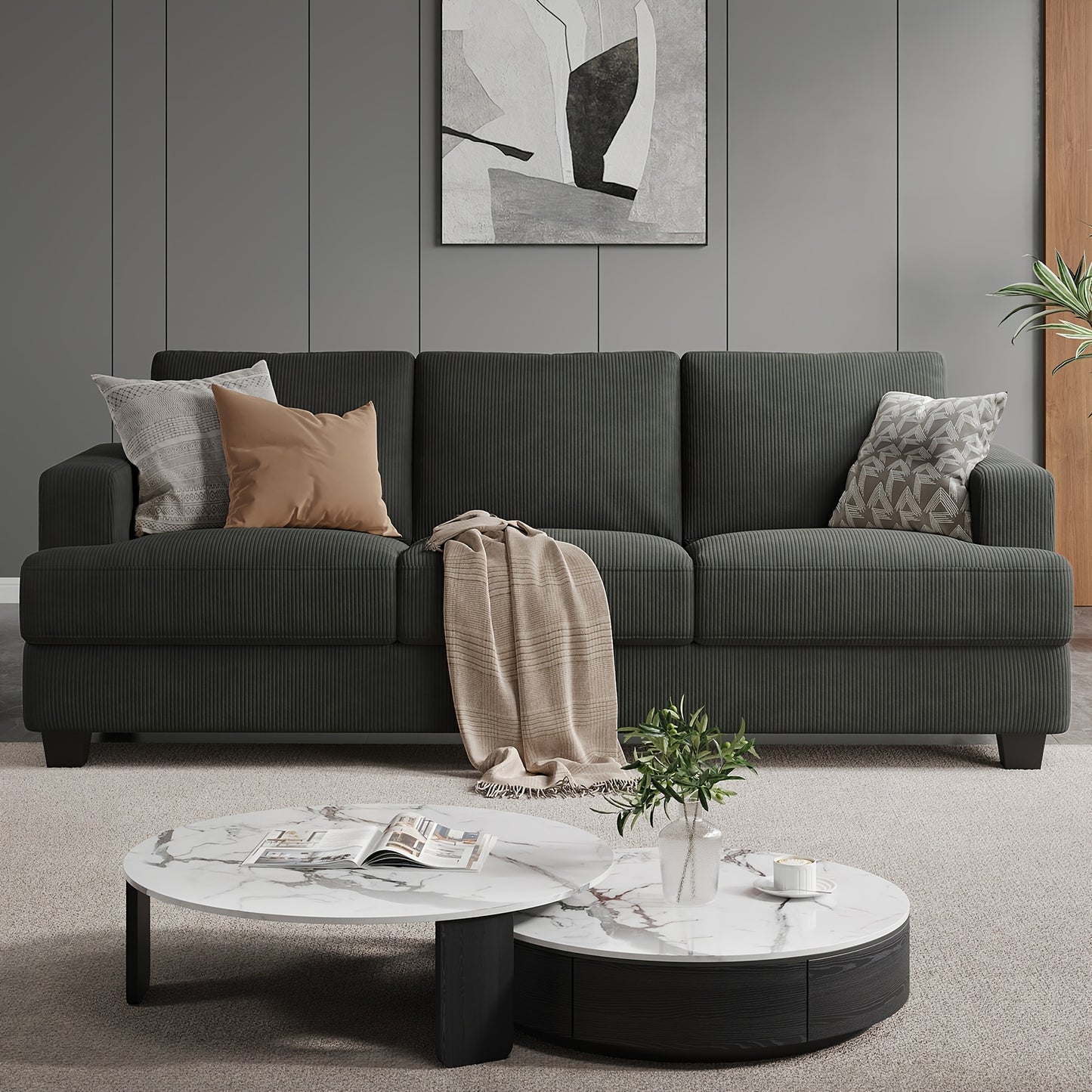 Comfy Modern 3-Seater Sofa with Removable Cover and Pillow Backrest