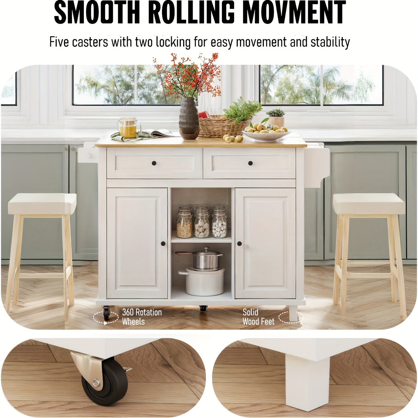 Rolling Kitchen Island Cart With Storage And Drop Leaf Design