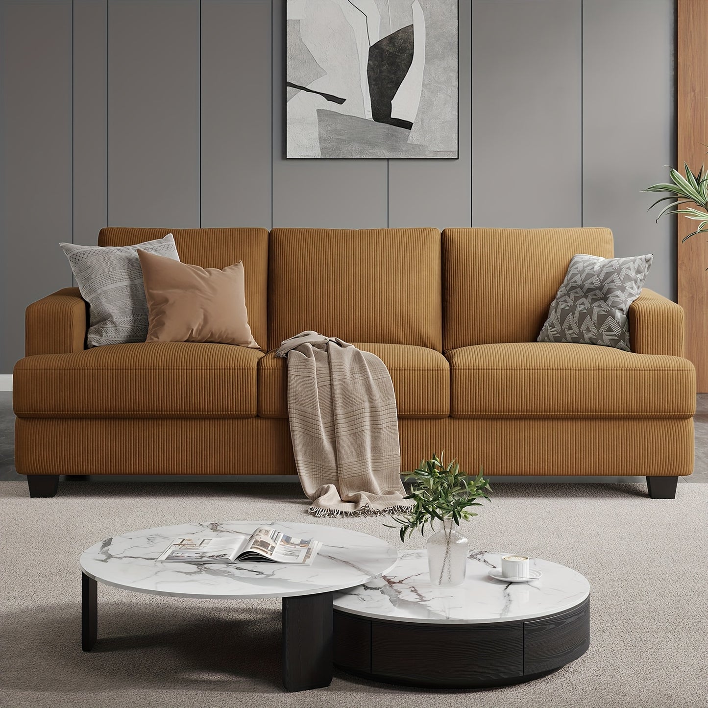 Comfy Modern 3-Seater Sofa with Removable Cover and Pillow Backrest