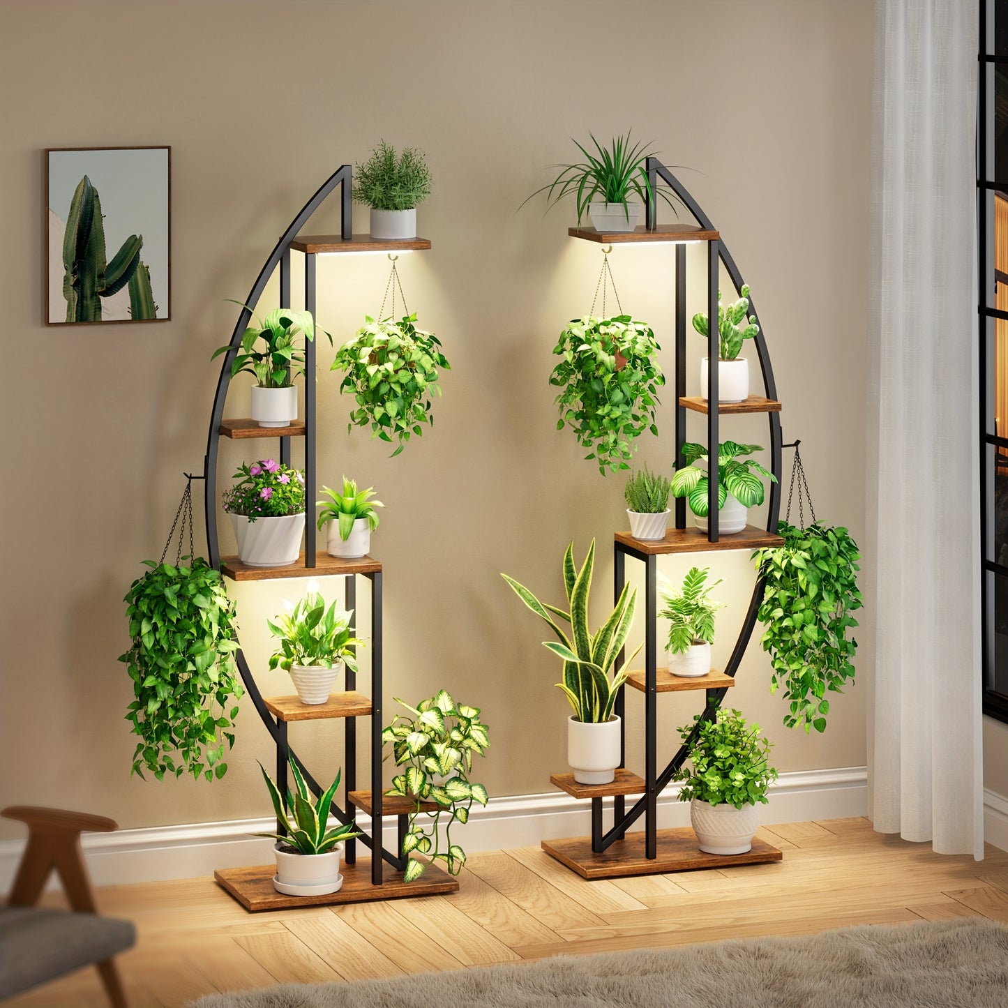 Metal Plant Stands with Grow Lights for Indoor Display
