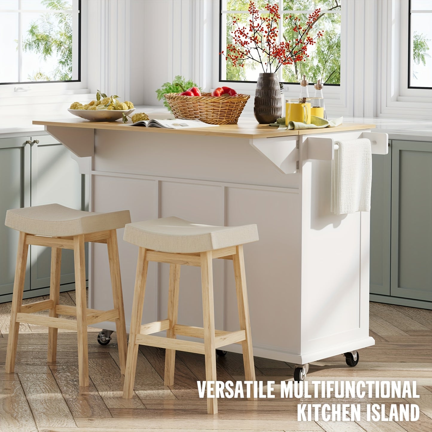 Rolling Kitchen Island Cart With Storage And Drop Leaf Design