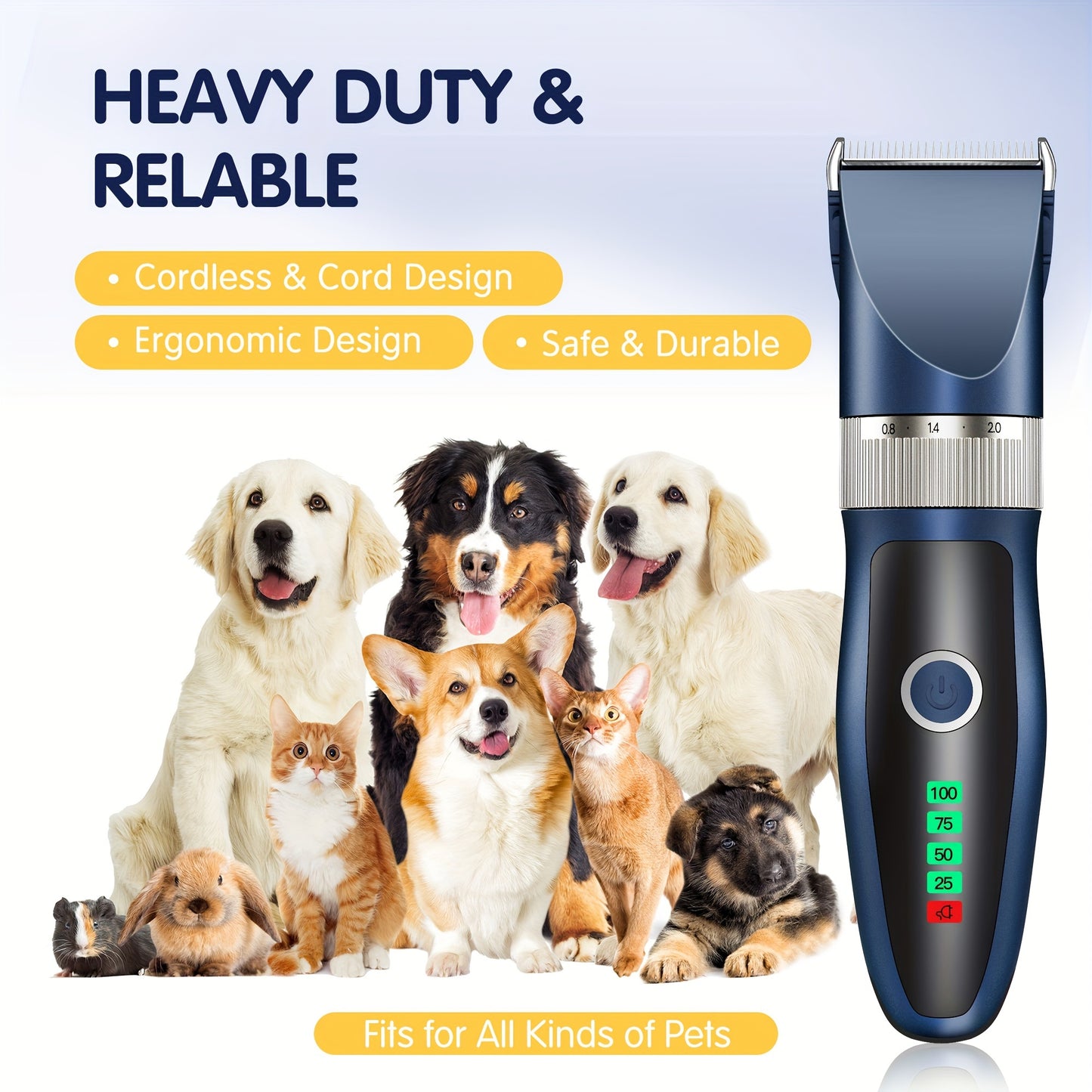 Rechargeable Cordless Pet Clippers for Quiet Grooming Sessions