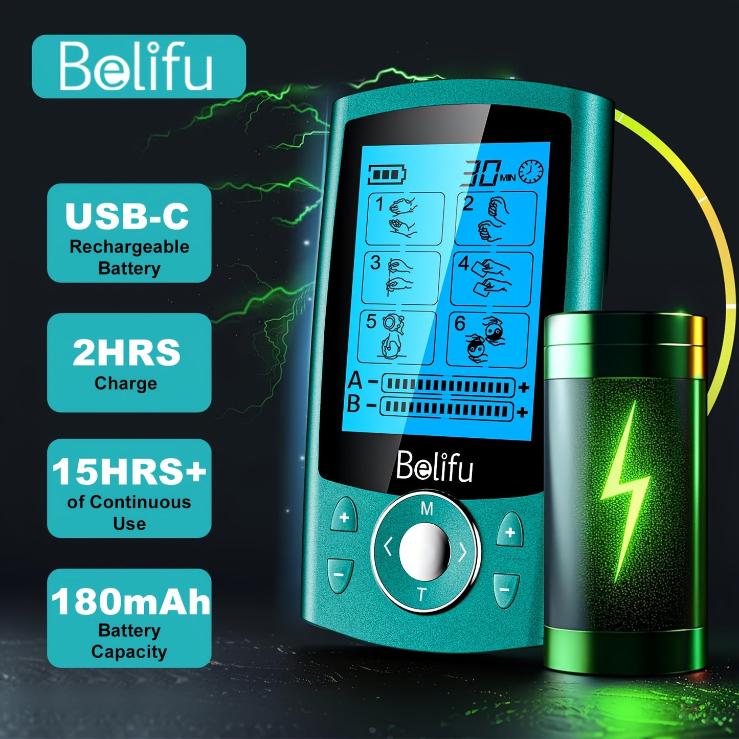 Belifu TENS EMS Muscle Stimulator for Pain Relief and Relaxation