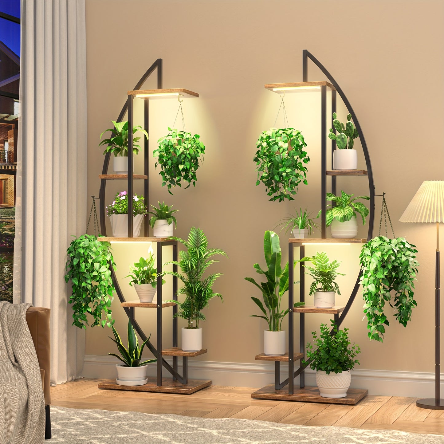 Metal Plant Stands with Grow Lights for Indoor Display