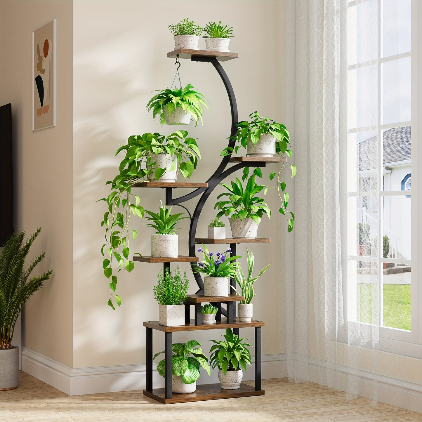 CODACE Indoor Plant Stand with Grow Lights and Tiered Shelves