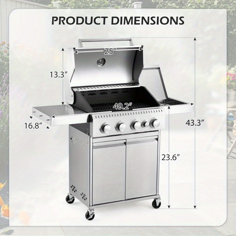 Stainless Steel Propane Gas Grill With Side Burner For Outdoors