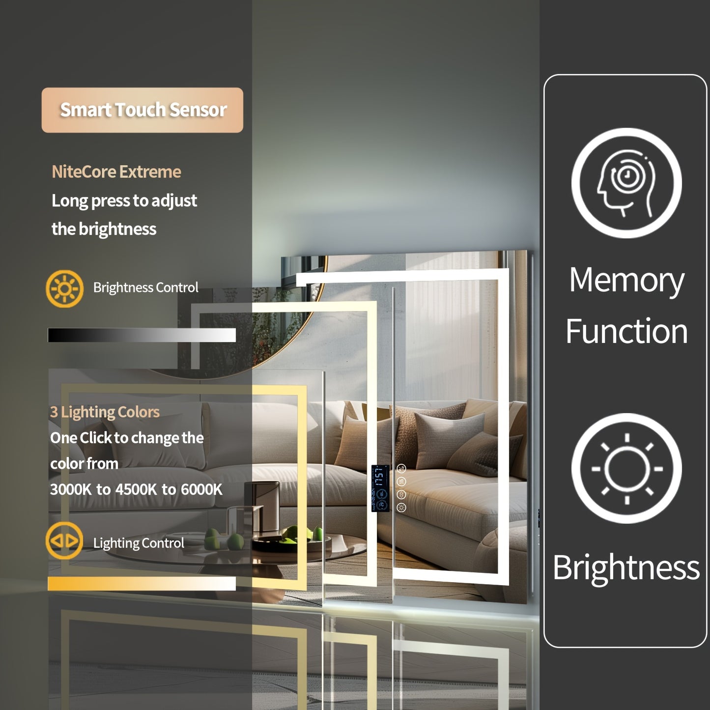 Smart LED Lighted Bathroom Mirror with Dimming and Music Features