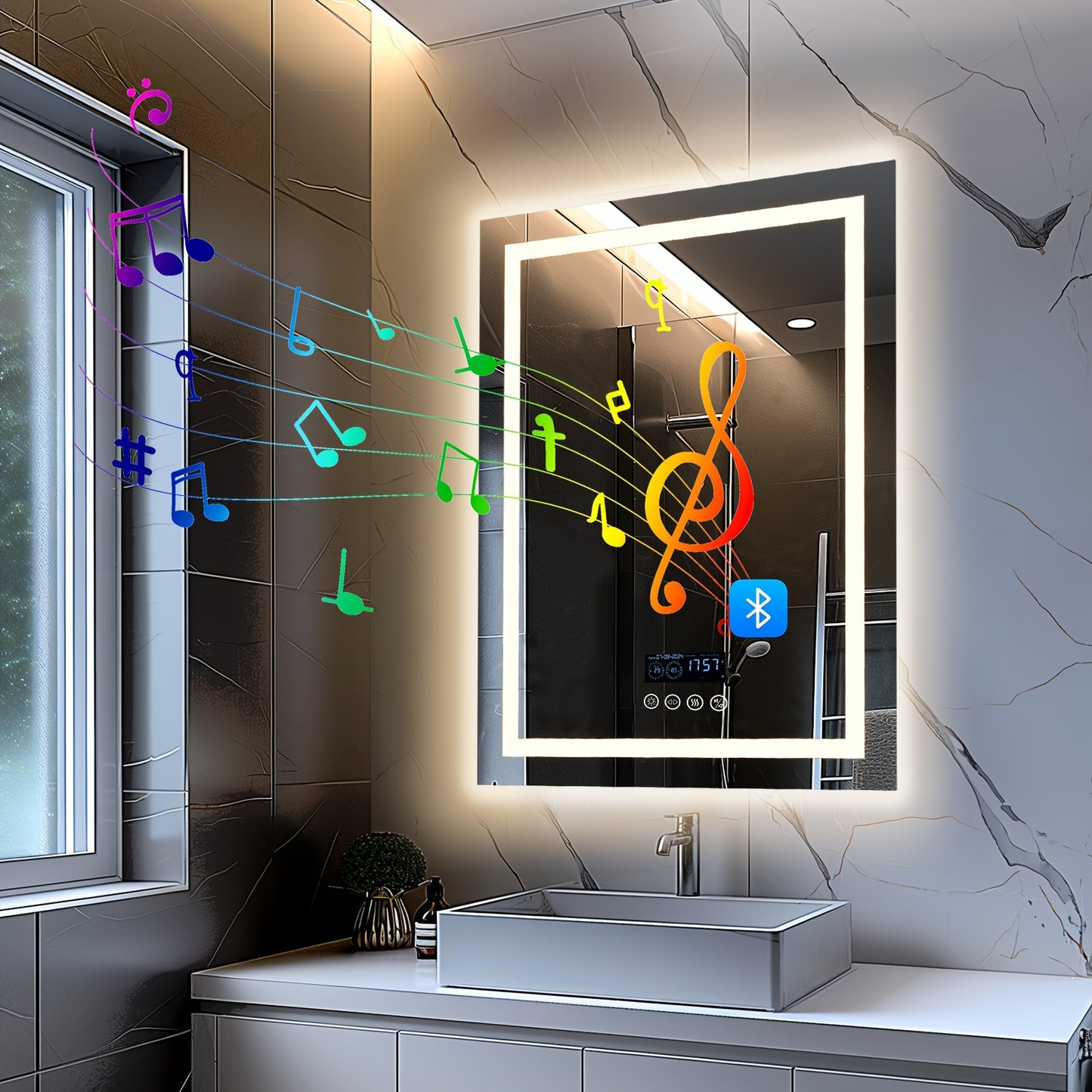 Smart LED Lighted Bathroom Mirror with Dimming and Music Features