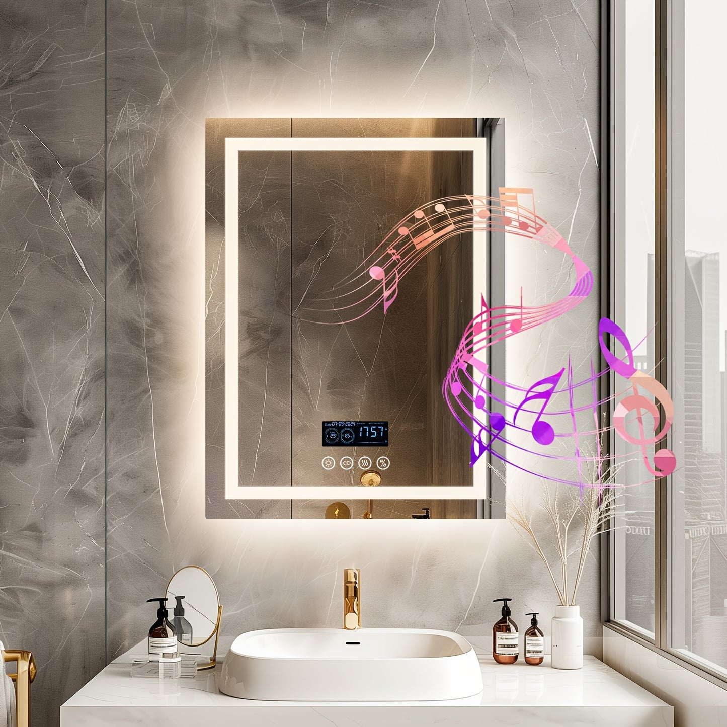 Smart LED Lighted Bathroom Mirror with Dimming and Music Features