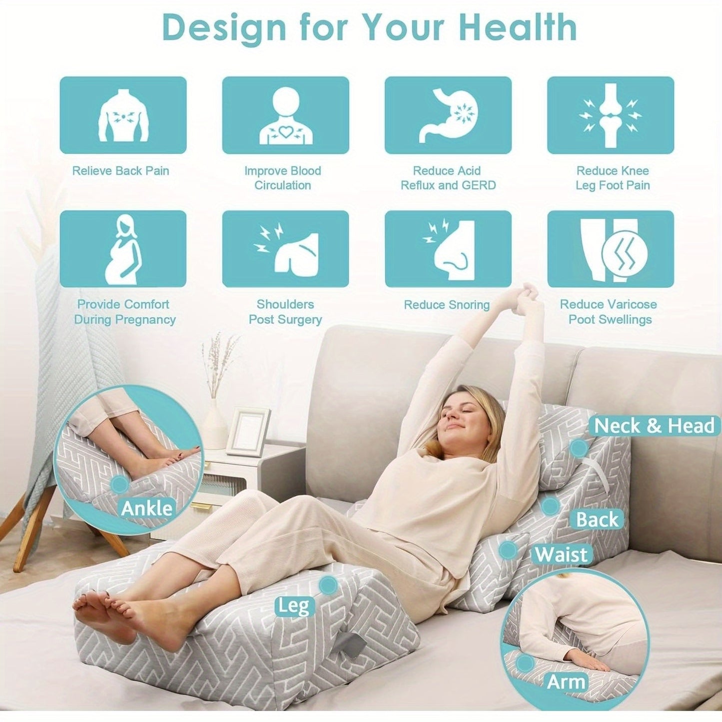 Adjustable Memory Foam Wedge Pillow for Back and Leg Support