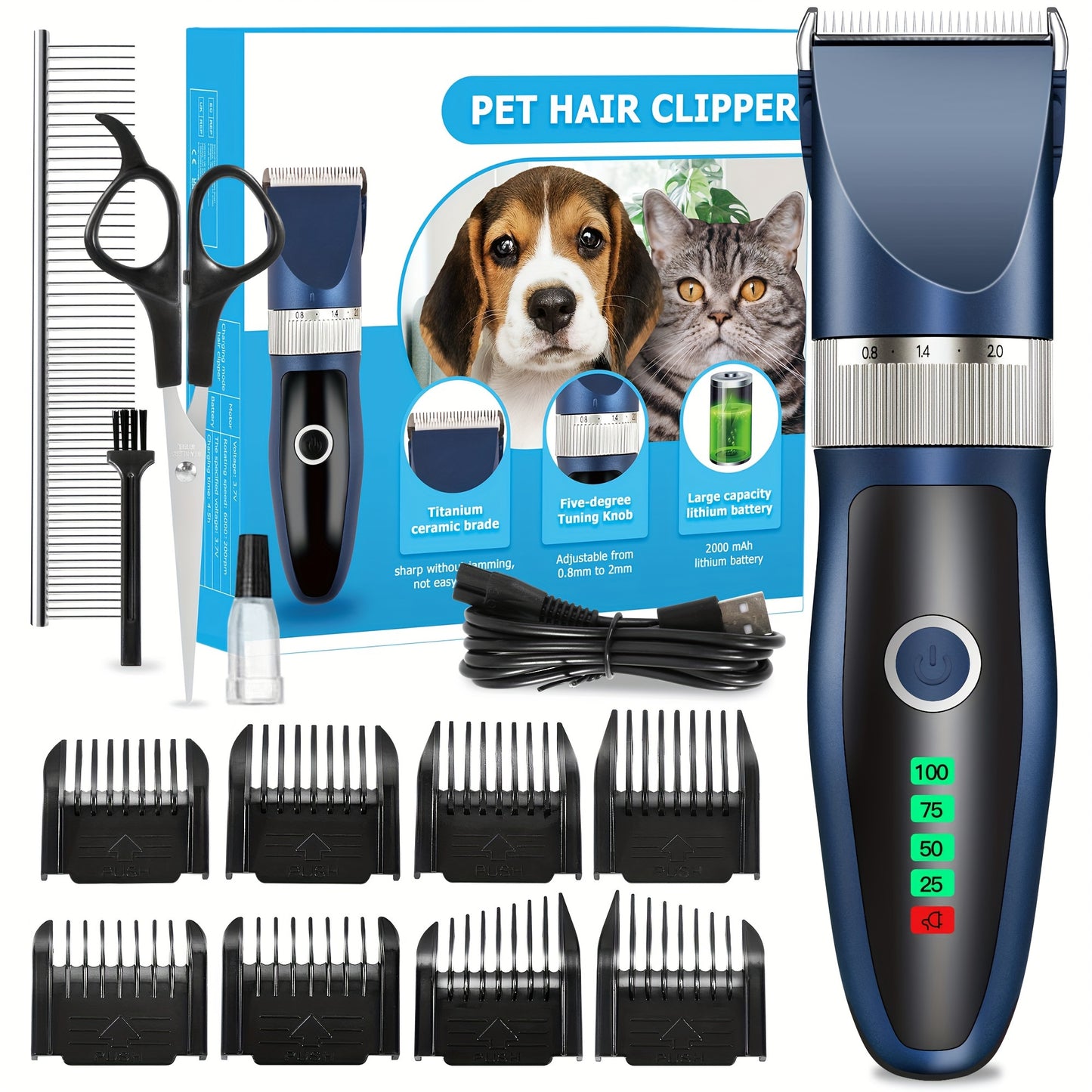 Rechargeable Cordless Pet Clippers for Quiet Grooming Sessions