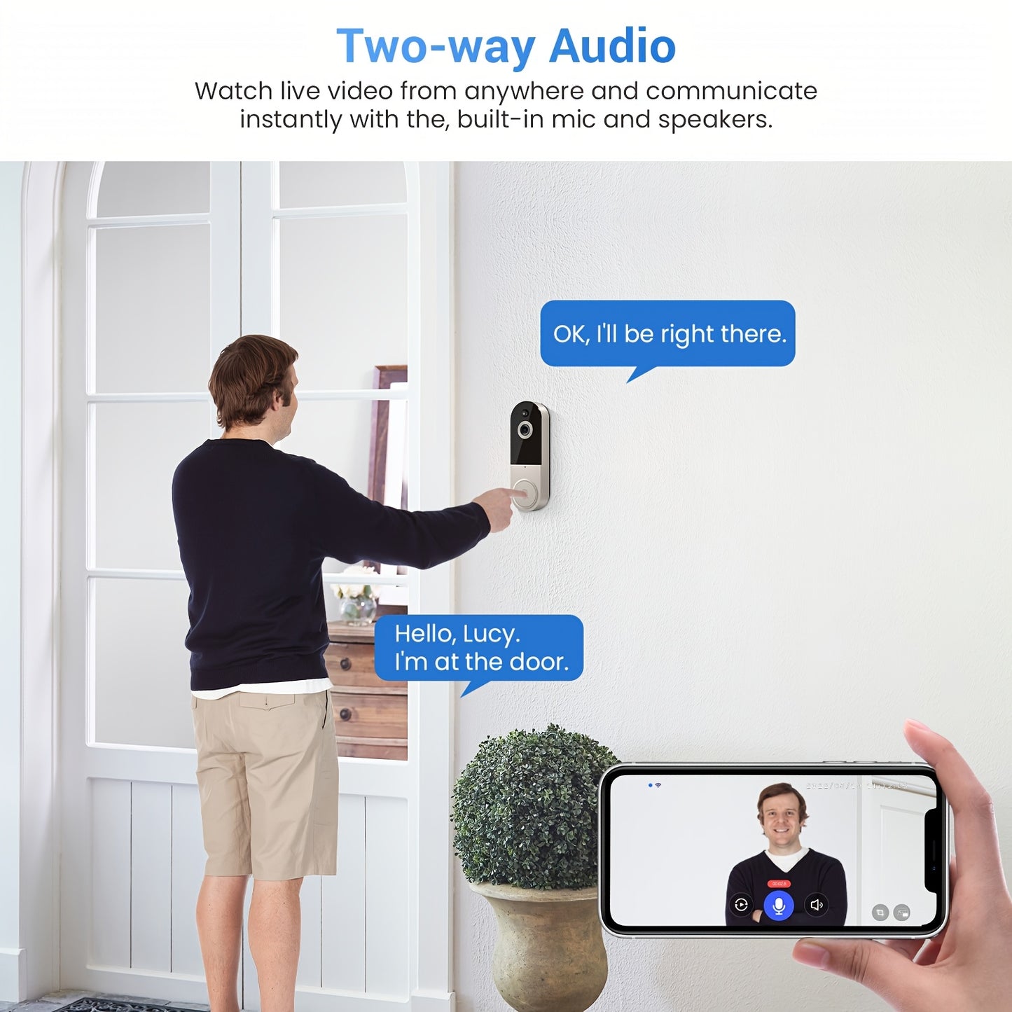 1080P Video Doorbell Camera With Intelligent Body Detection