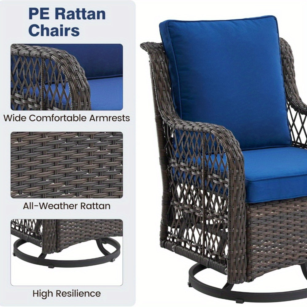 GAOMON Outdoor Swivel Rocker Chair Set with Glass Top Table