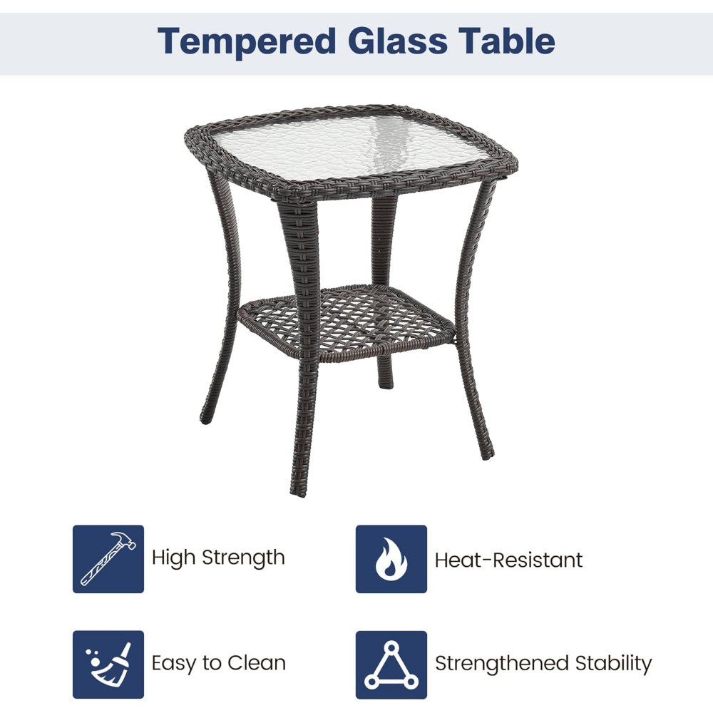 GAOMON Outdoor Swivel Rocker Chair Set with Glass Top Table