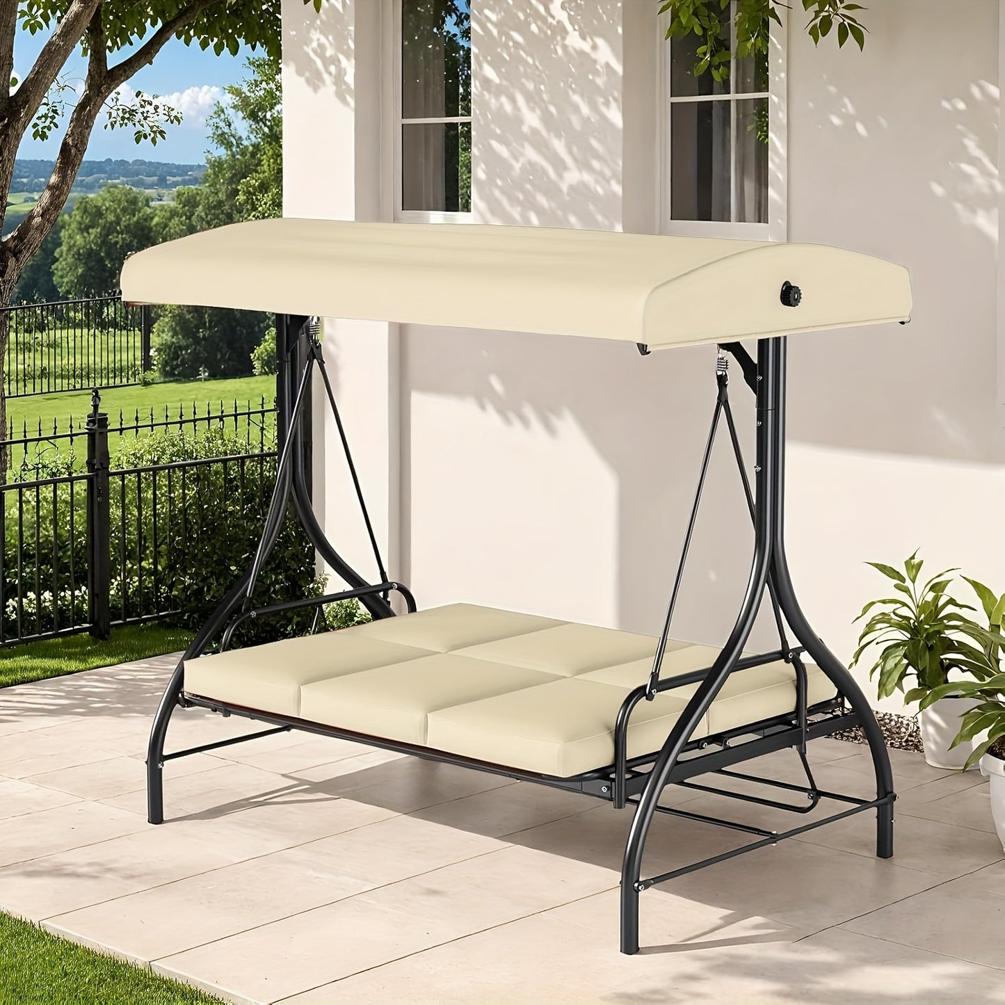 Three-Person Patio Swing Glider with Adjustable Canopy and Cushions