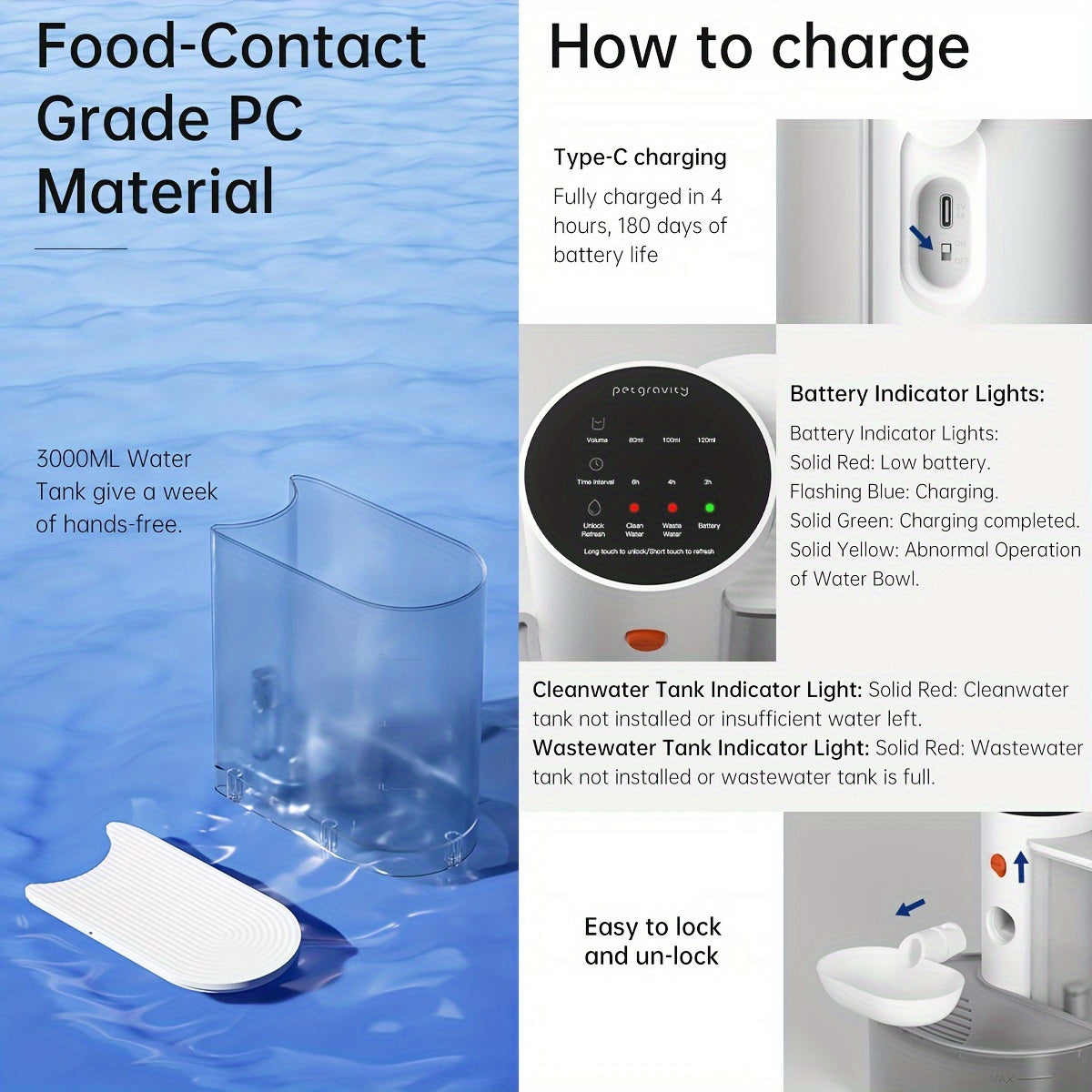Portable Pet Waterer With Rechargeable Battery For Cats