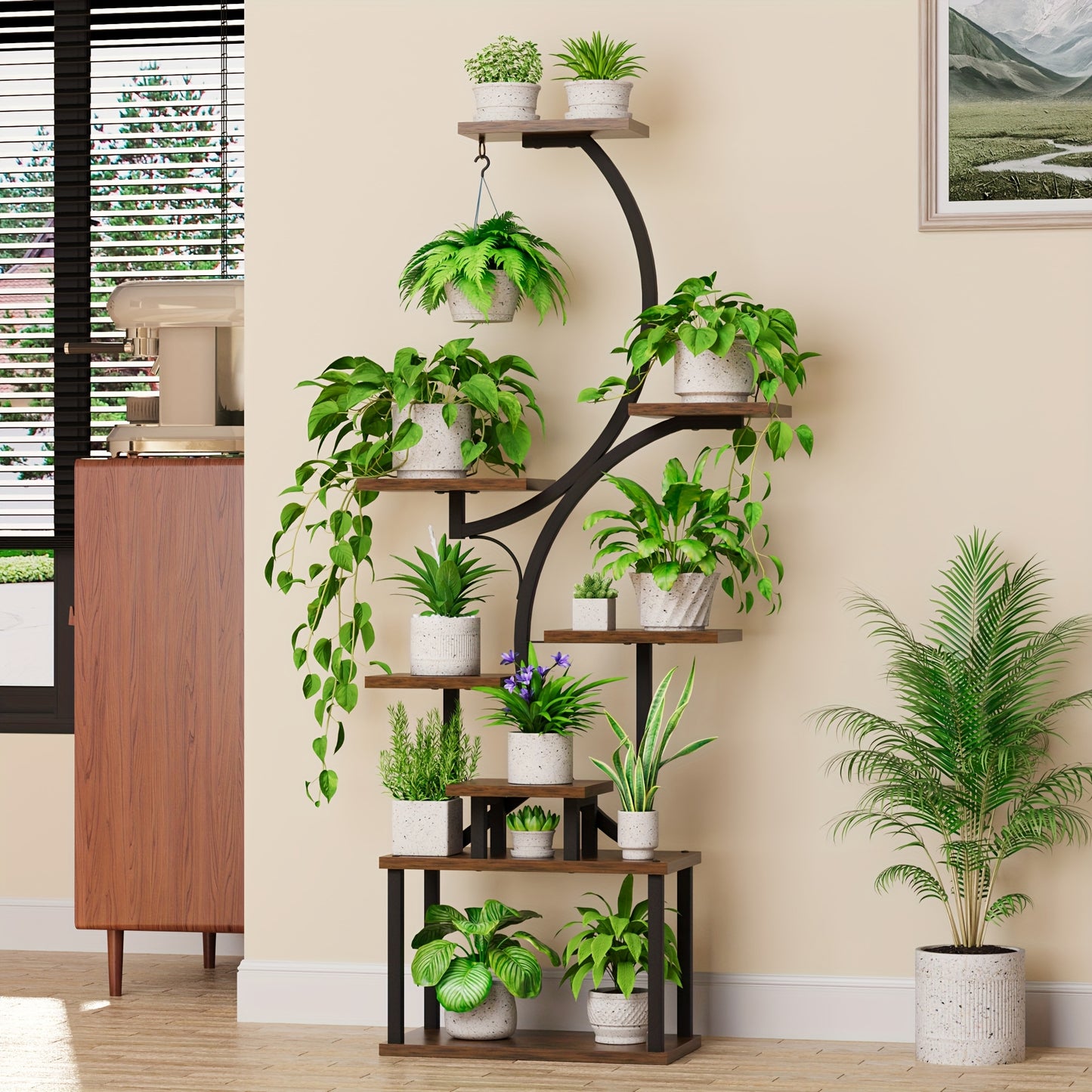 CODACE Indoor Plant Stand with Grow Lights and Tiered Shelves