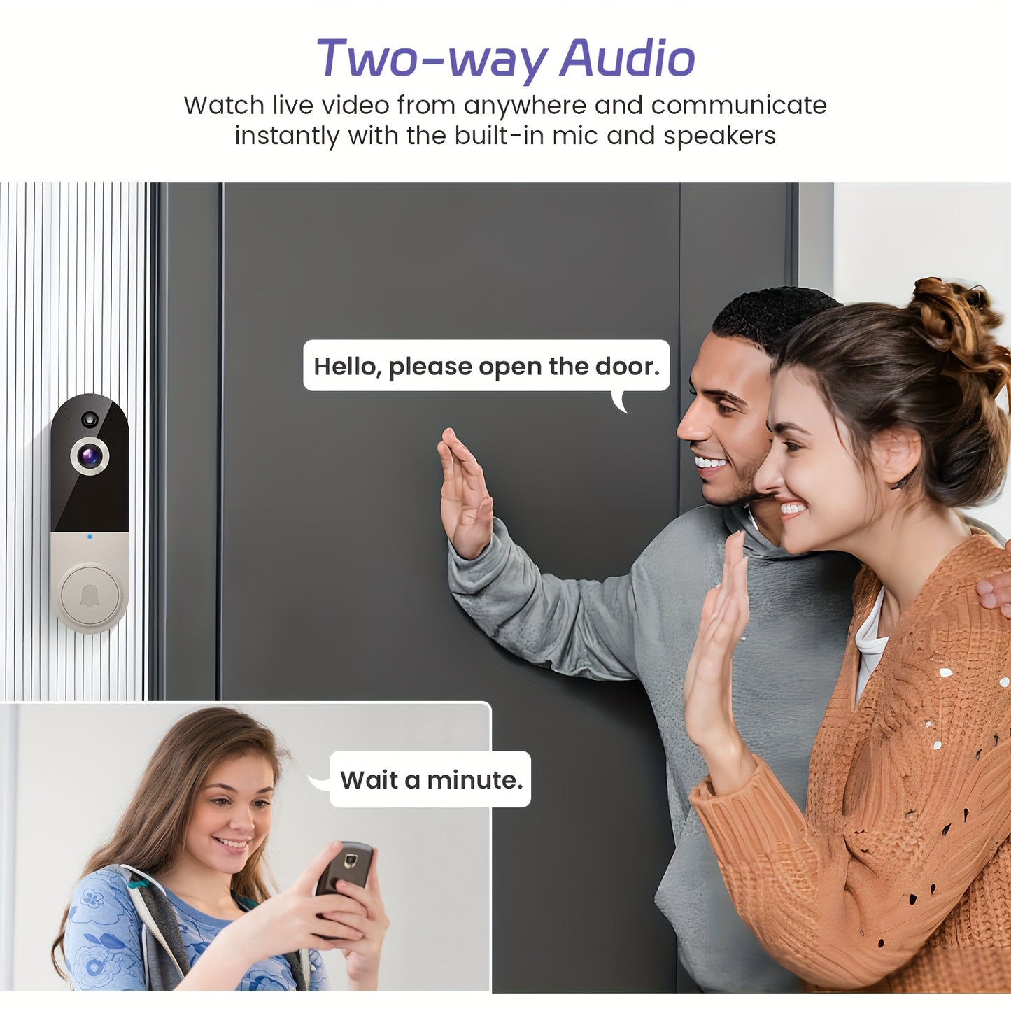 Wireless Wi-Fi Video Doorbell Camera with AI Motion Detection