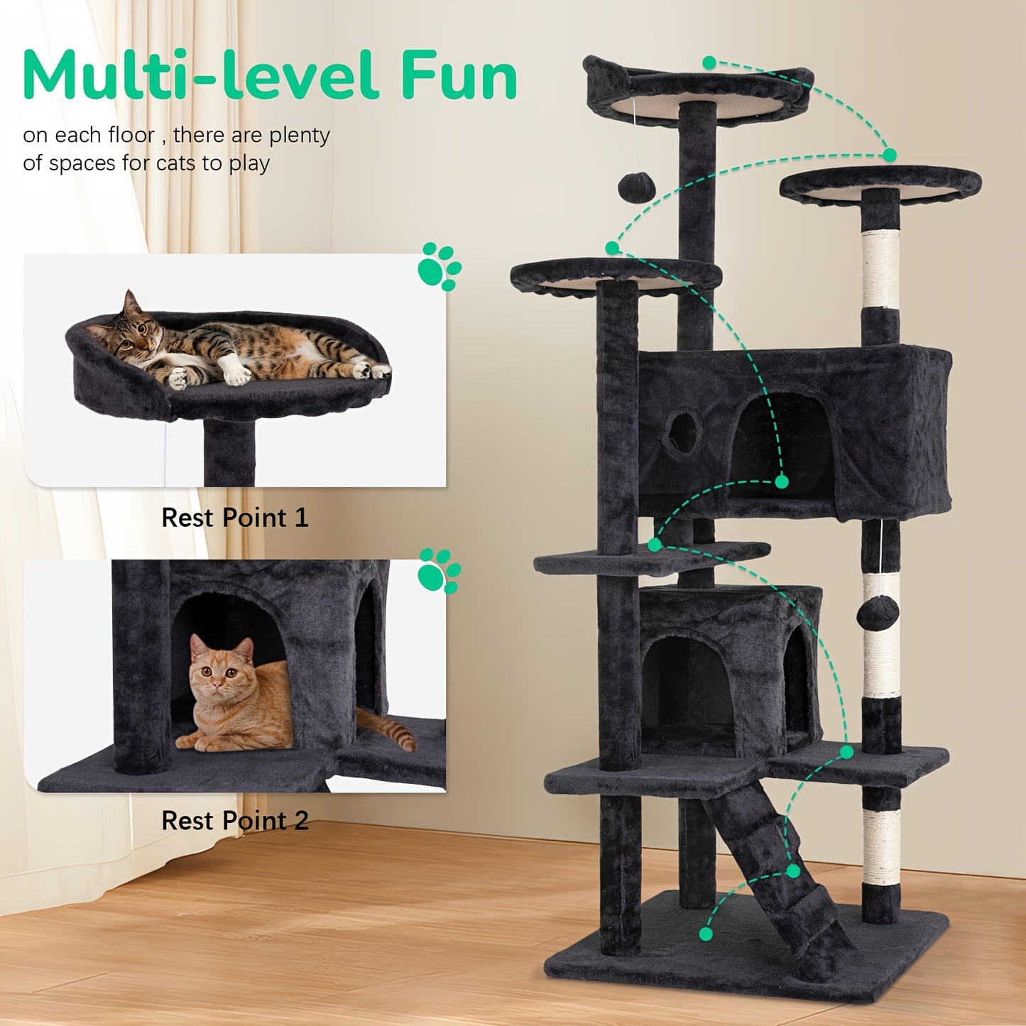 Large Cat Tree Multi-Level Activity Center for Playful Kittens