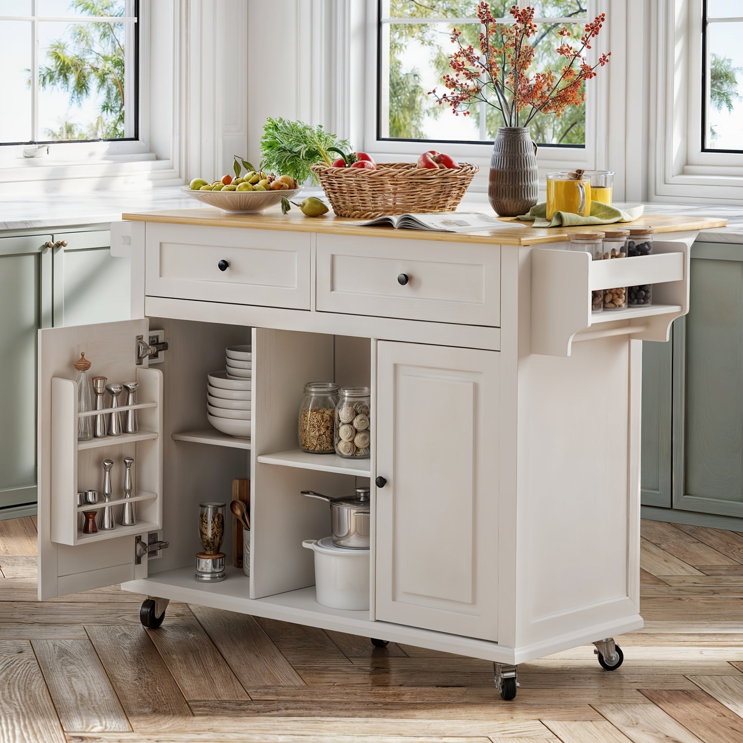 Rolling Kitchen Island Cart With Storage And Drop Leaf Design