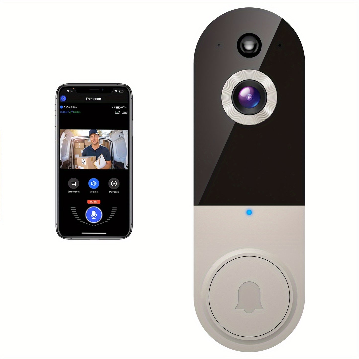 Wireless Wi-Fi Video Doorbell Camera with AI Motion Detection