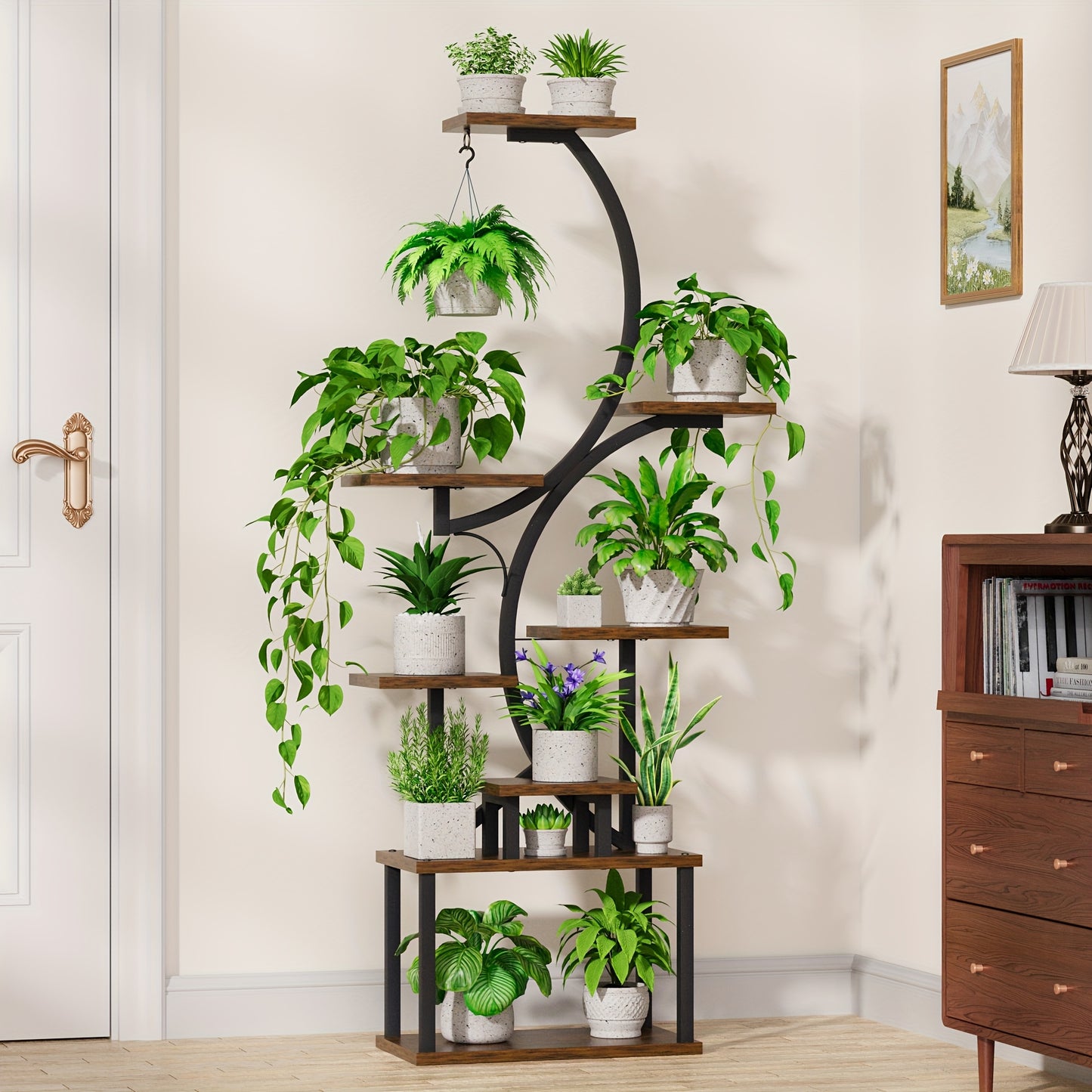 CODACE Indoor Plant Stand with Grow Lights and Tiered Shelves