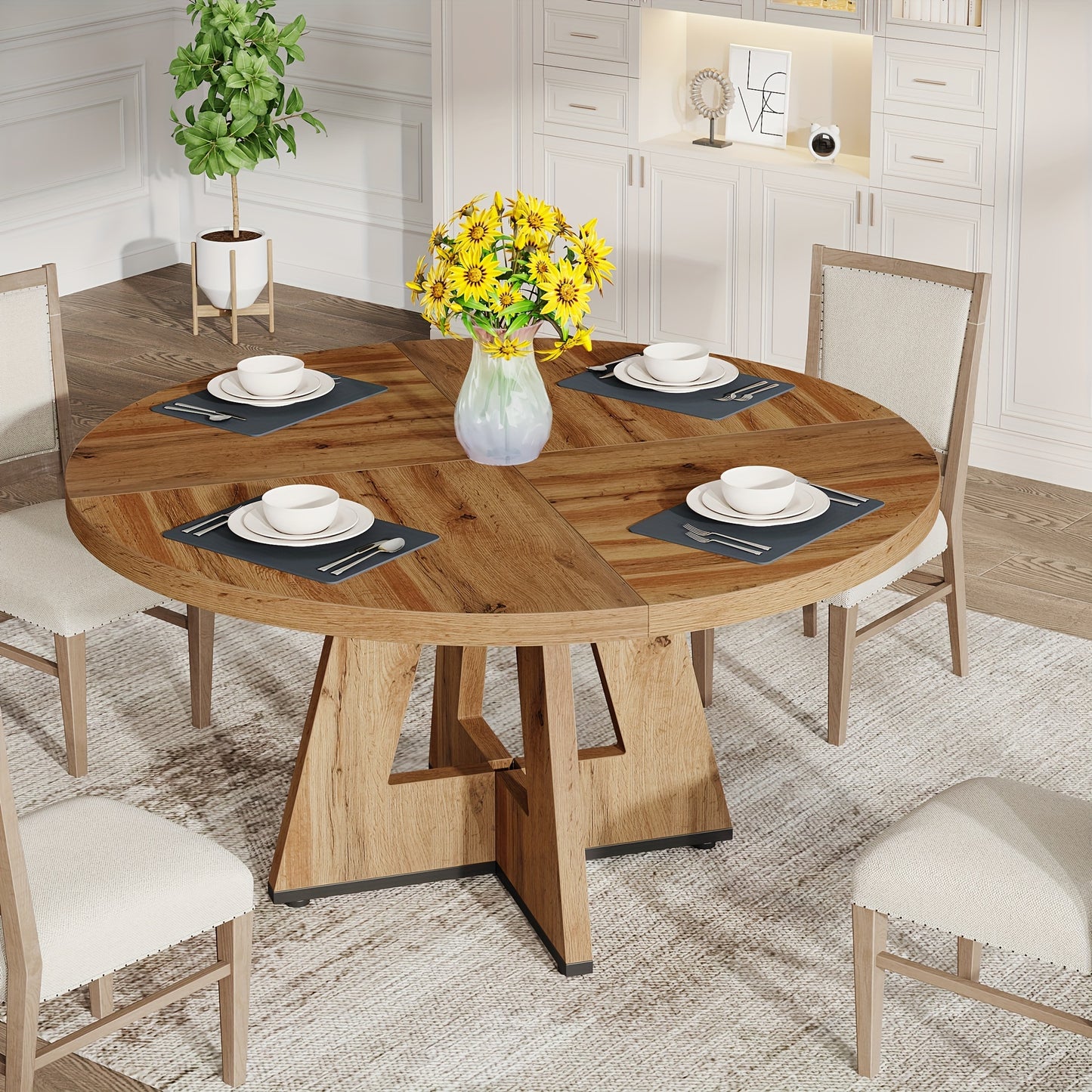Rustic Round Farmhouse Dining Table for Cozy Home Gatherings