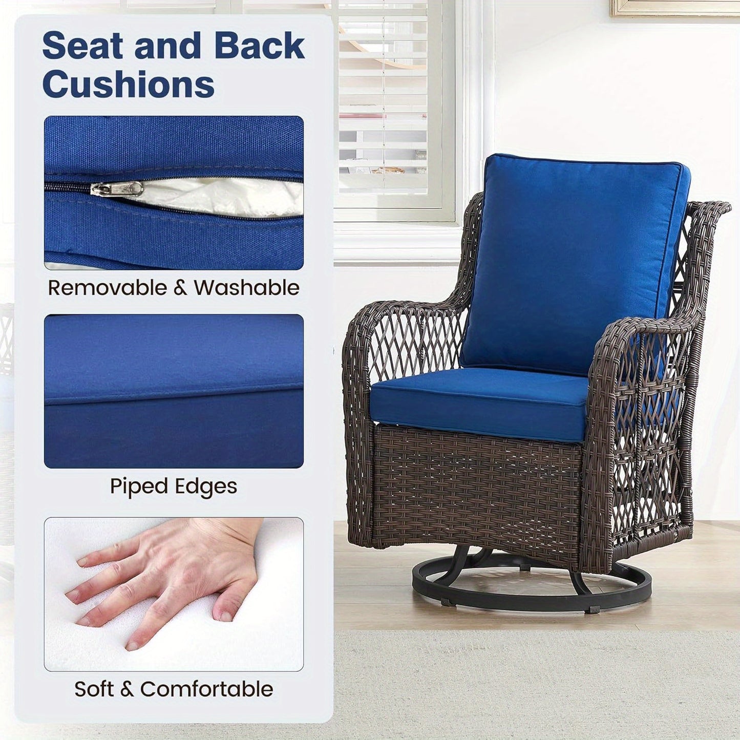 GAOMON Outdoor Swivel Rocker Chair Set with Glass Top Table