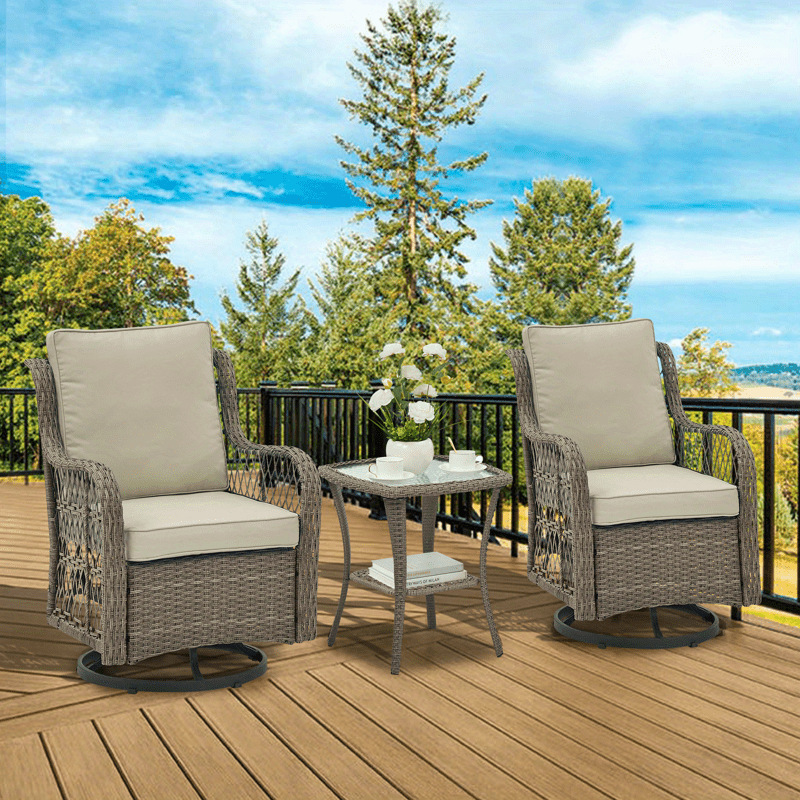 3 Piece Swivel Rocker Patio Chair Set for Outdoor Relaxation