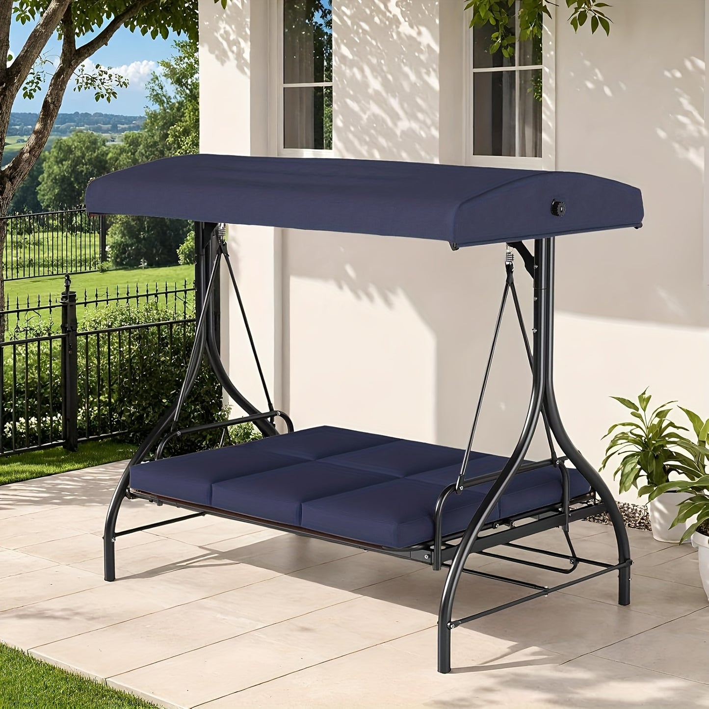 Three-Person Patio Swing Glider with Adjustable Canopy and Cushions