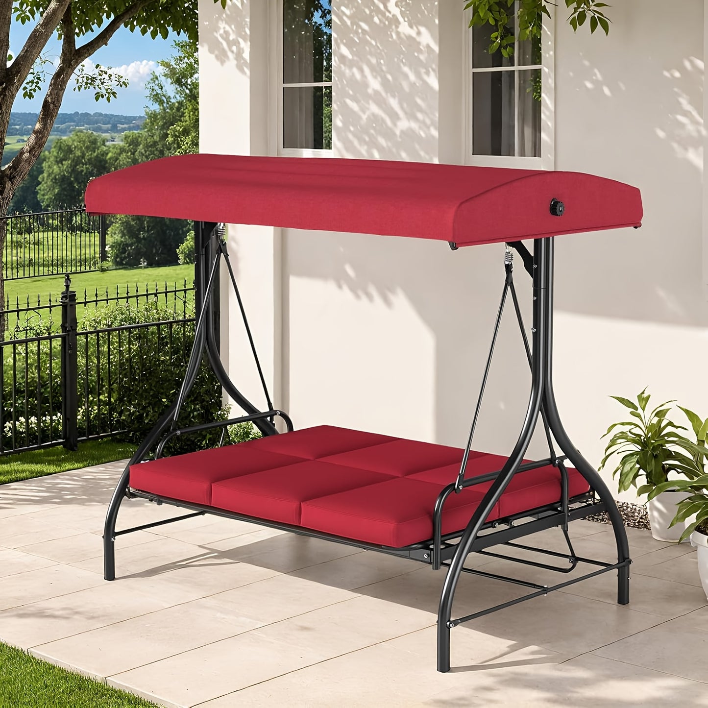 Three-Person Patio Swing Glider with Adjustable Canopy and Cushions