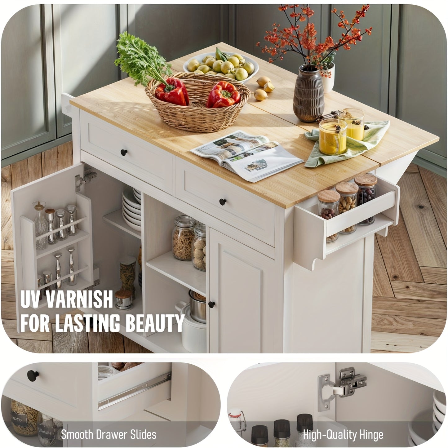 Rolling Kitchen Island Cart With Storage And Drop Leaf Design
