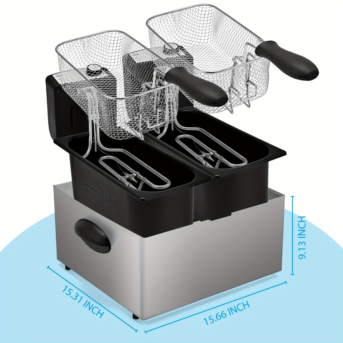 Dual Basket Deep Fryer with Adjustable Temperature and Timer