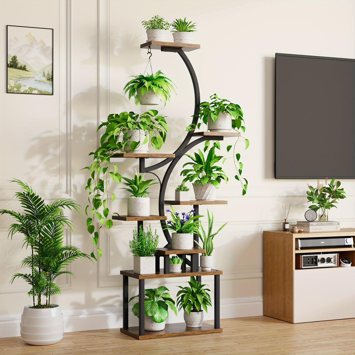 CODACE Indoor Plant Stand with Grow Lights and Tiered Shelves