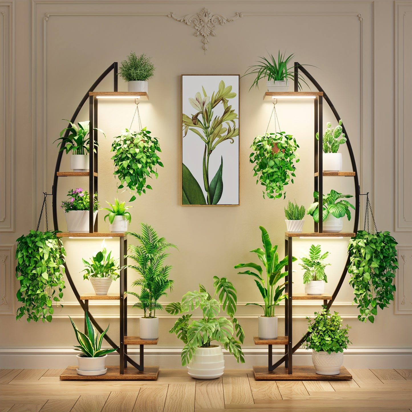 Metal Plant Stands with Grow Lights for Indoor Display