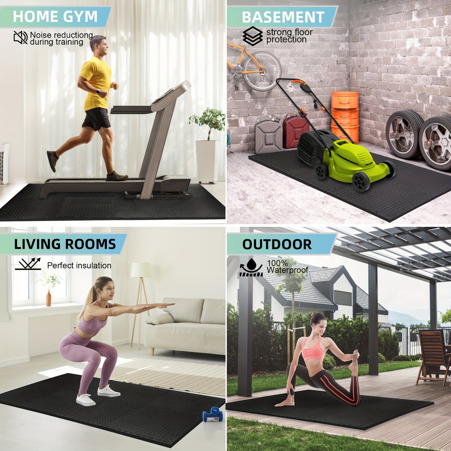 12/24/48 Pack Thick Foam Exercise Mats, Gym Floor Mats - Interlocking EVARubberFloor Protectors for Home And Gym Use -24"x24"(61cm X61cm)