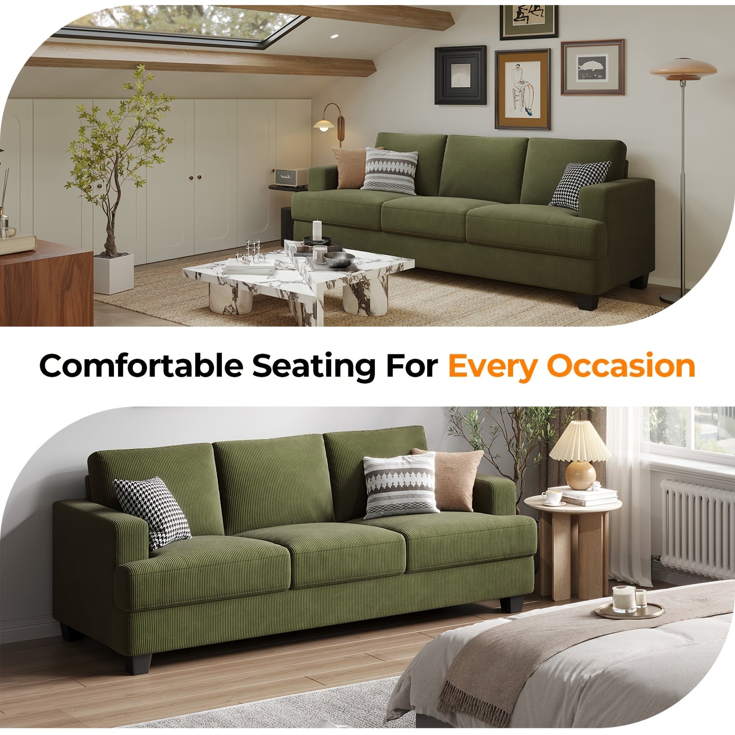 Comfy Modern 3-Seater Sofa with Removable Cover and Pillow Backrest
