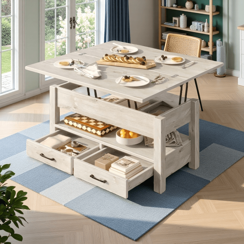 Convertible Lift Top Coffee Table with Hidden Storage and Drawers