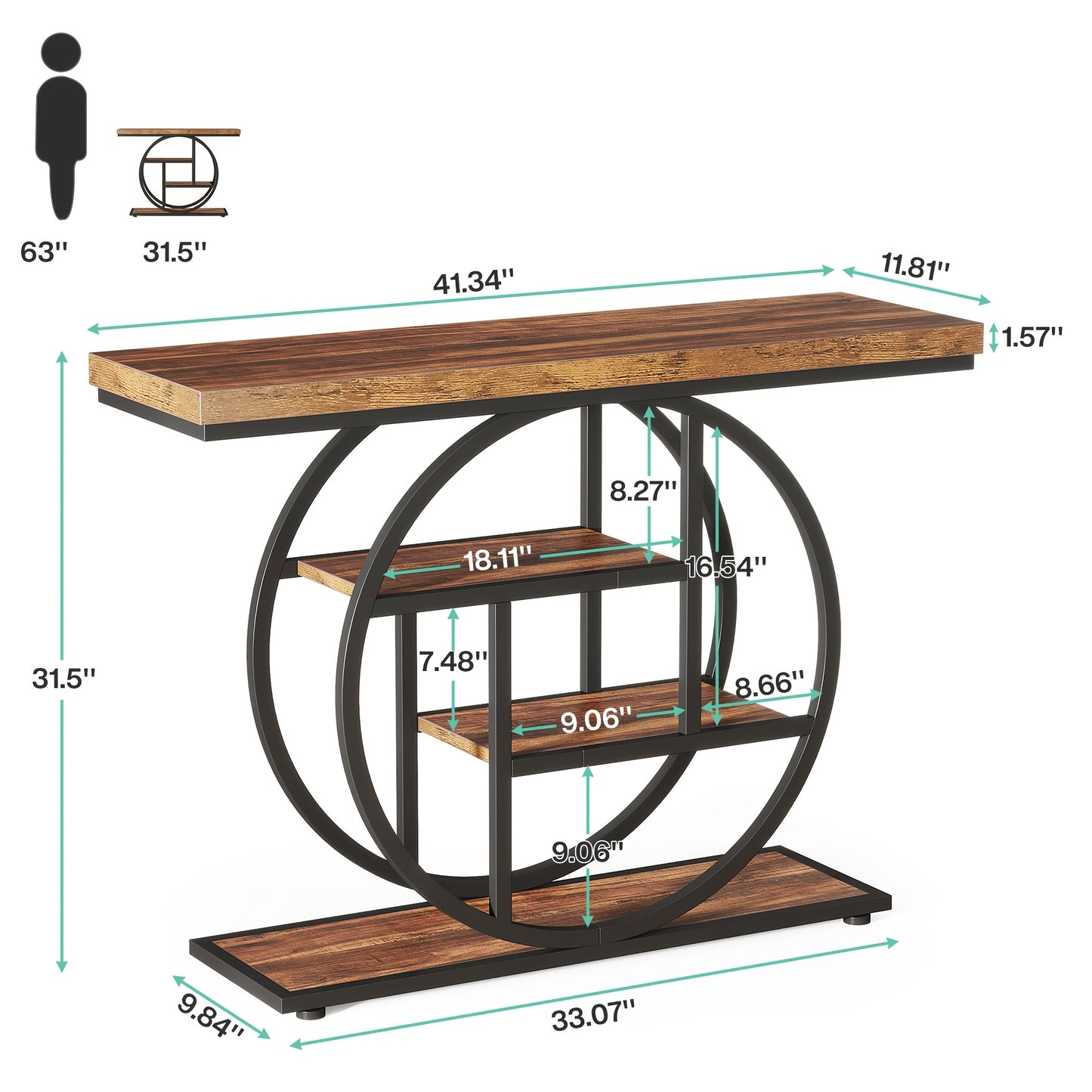 Rustic Industrial Console Table with 4-Tier Storage and Oak Finish