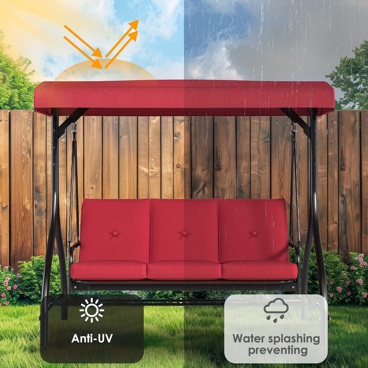 Three-Person Patio Swing Glider with Adjustable Canopy and Cushions