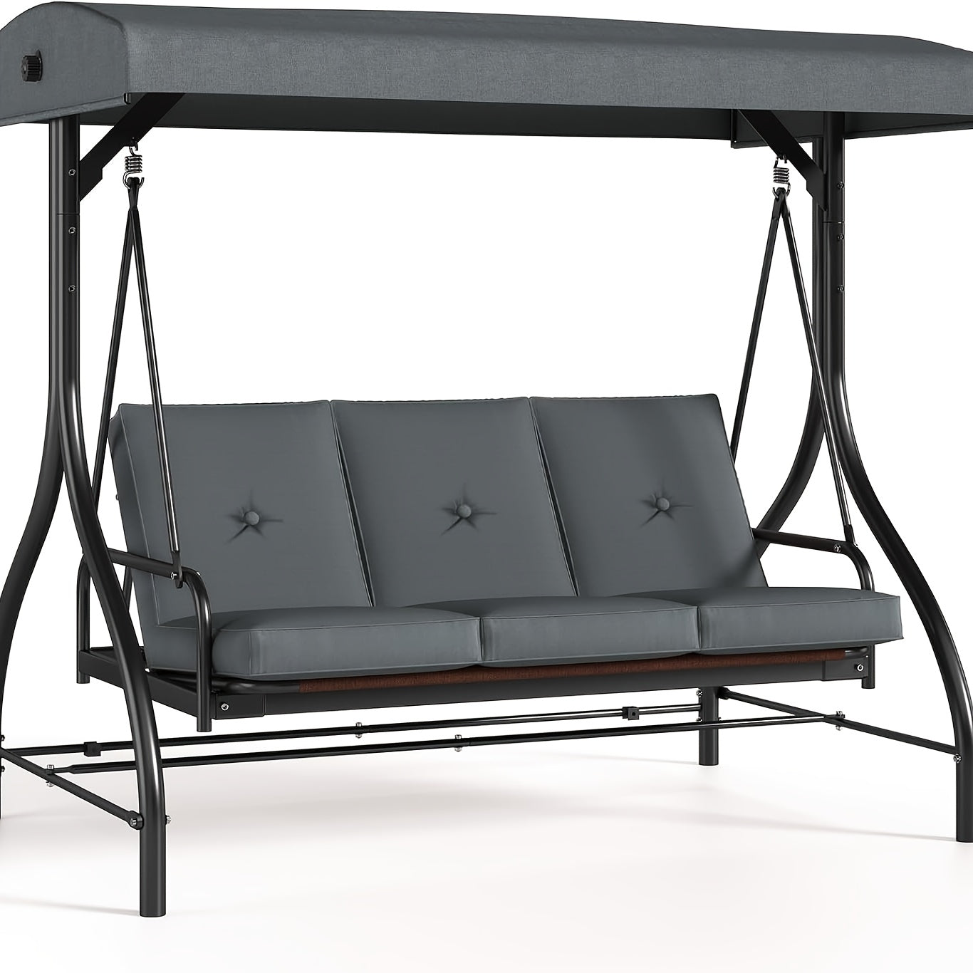 Three-Person Patio Swing Glider with Adjustable Canopy and Cushions