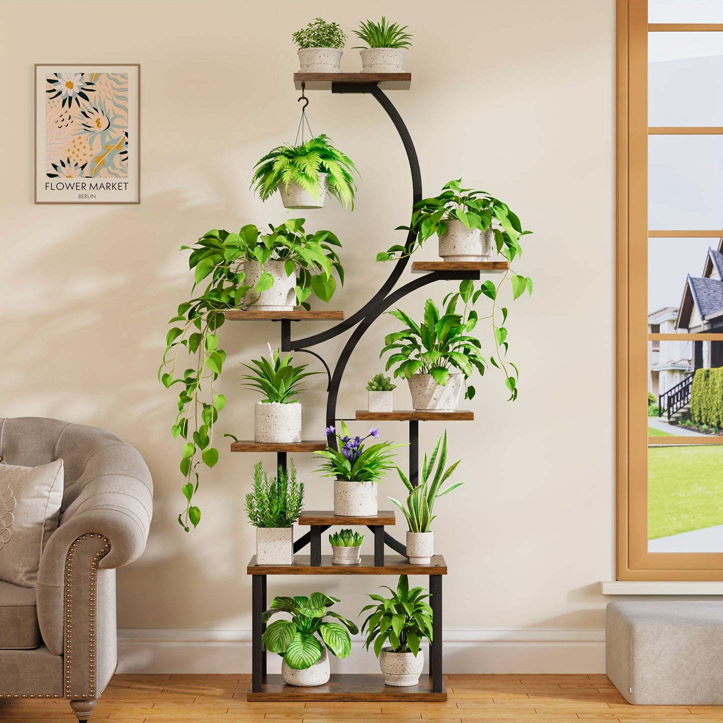 CODACE Indoor Plant Stand with Grow Lights and Tiered Shelves