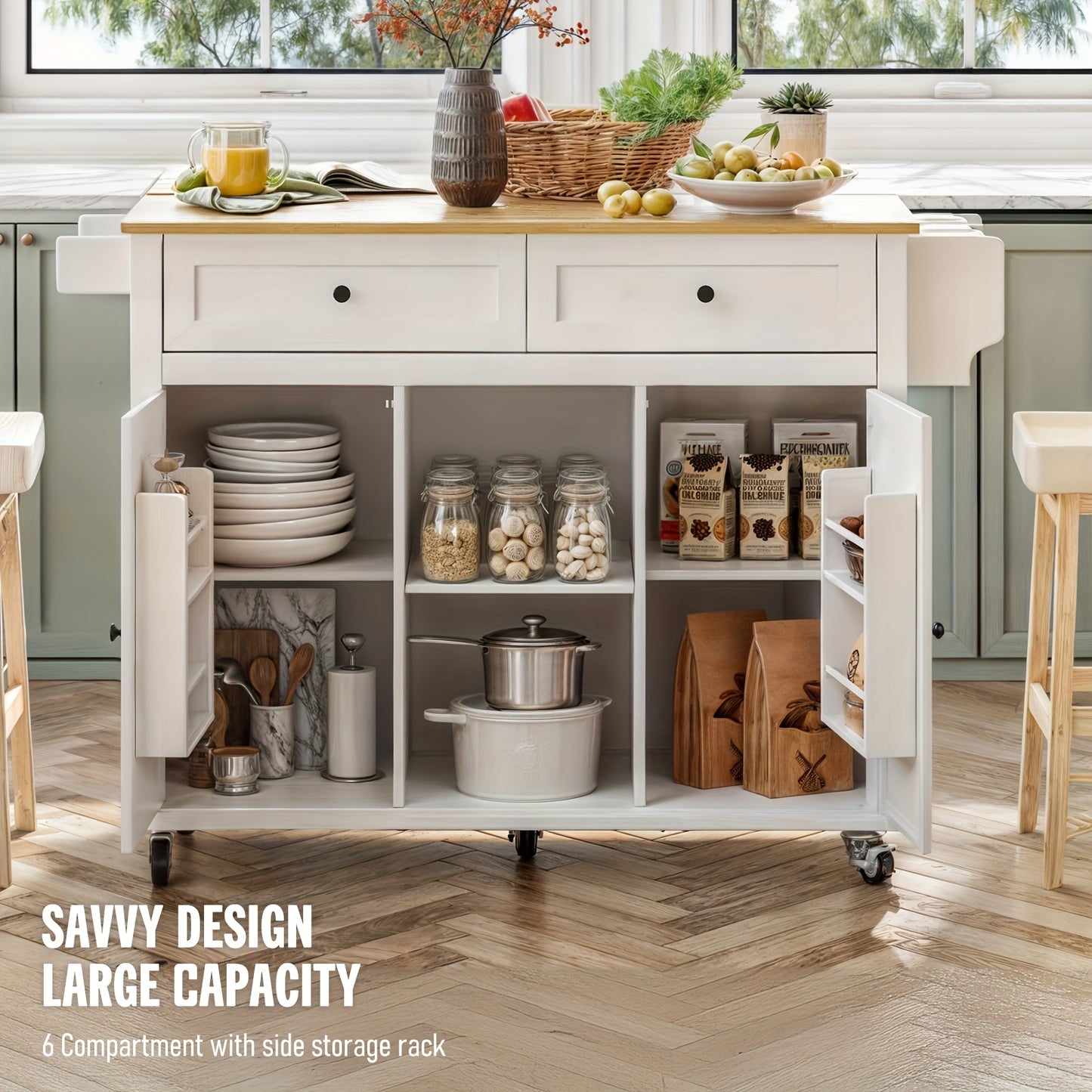 Rolling Kitchen Island Cart With Storage And Drop Leaf Design