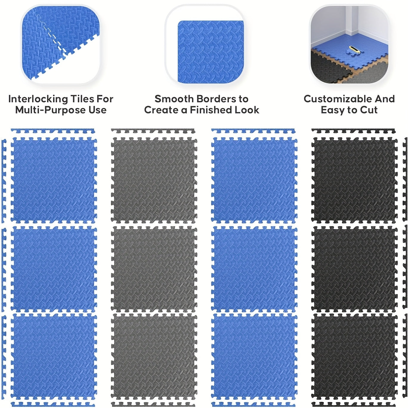 12/24/48 Pack Thick Foam Exercise Mats, Gym Floor Mats - Interlocking EVARubberFloor Protectors for Home And Gym Use -24"x24"(61cm X61cm)
