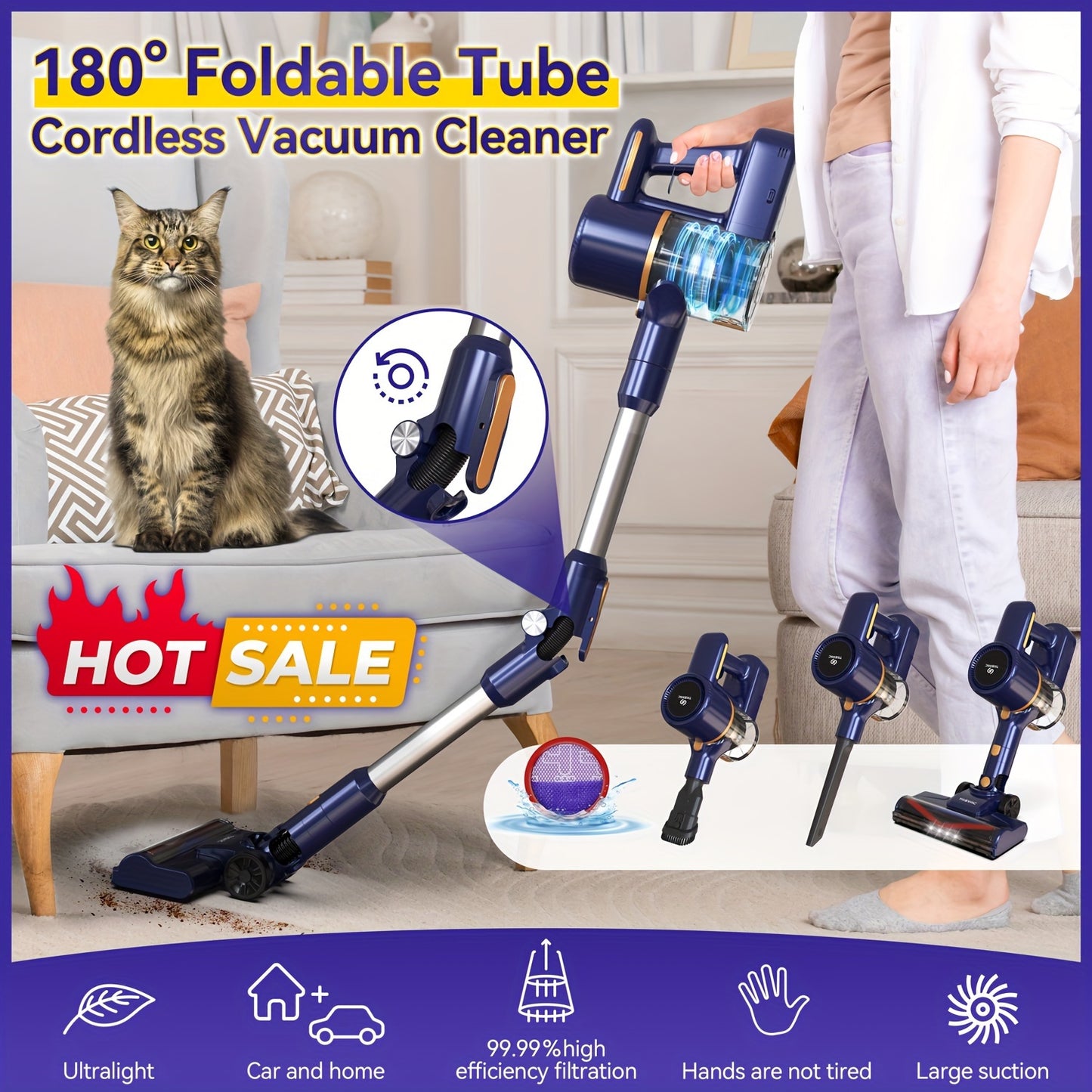 INSE N7 Cordless Vacuum Cleaner Foldable Tube And Led Brush