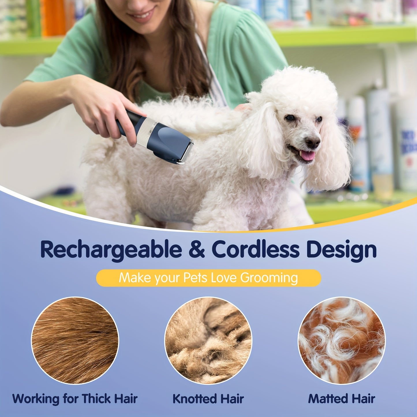 Rechargeable Cordless Pet Clippers for Quiet Grooming Sessions